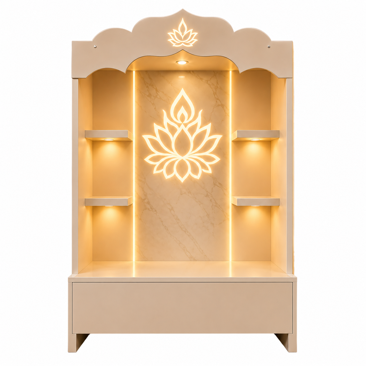 3ft Contemporary Engineered Wooden Pooja Temple with LED Lighting