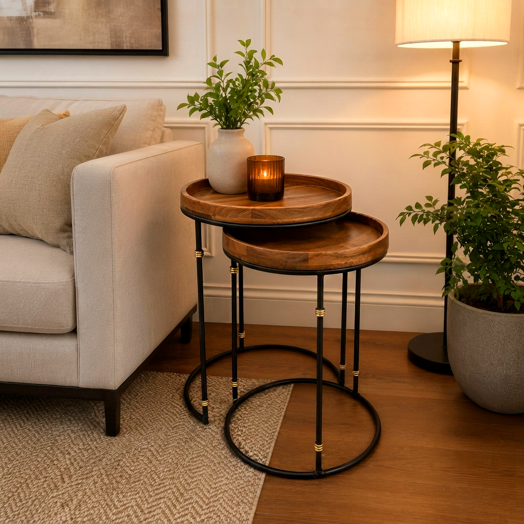 Round Side Table Set of 2