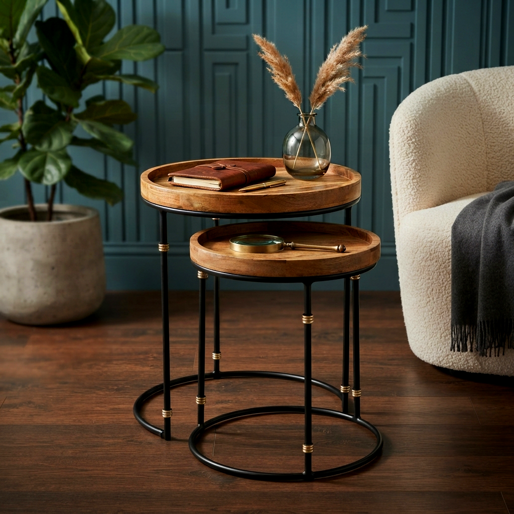 Round Side Table Set of 2
