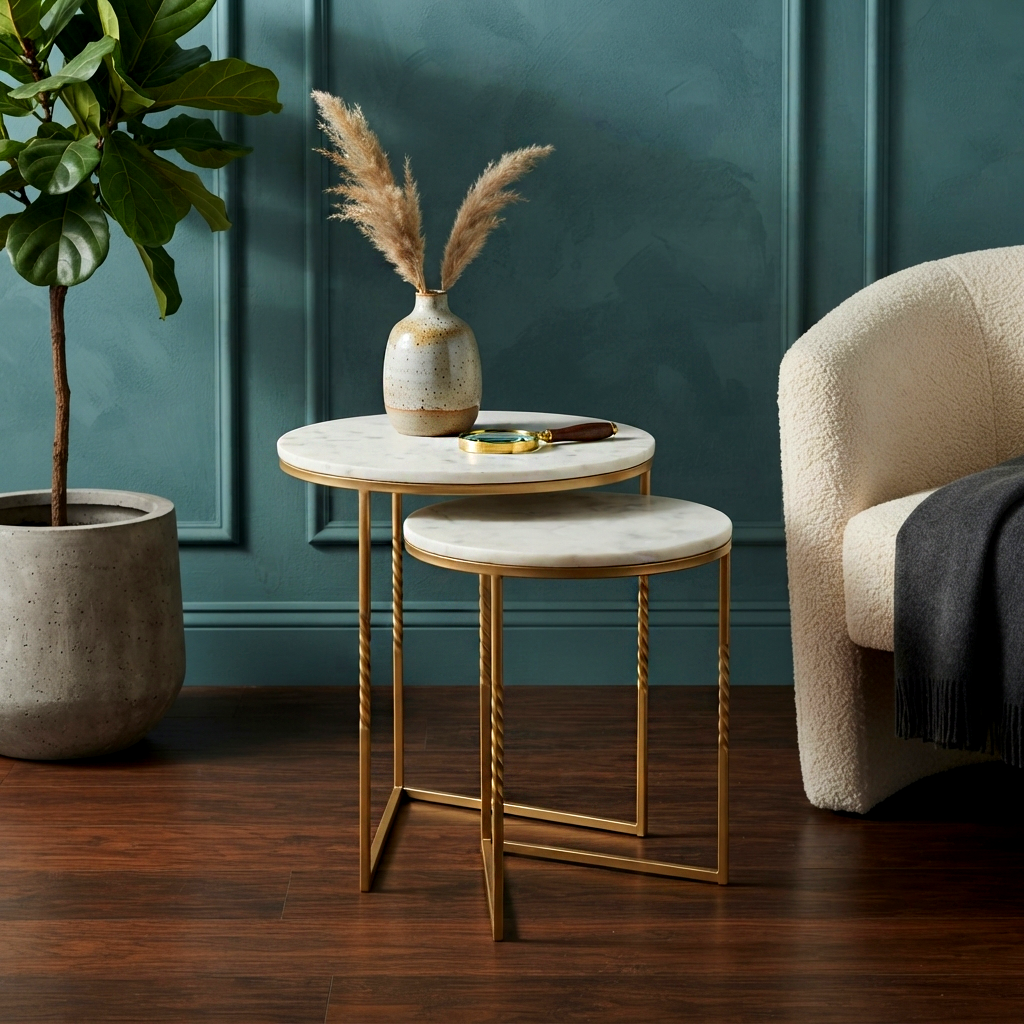 V Marble Side Table Set of 2