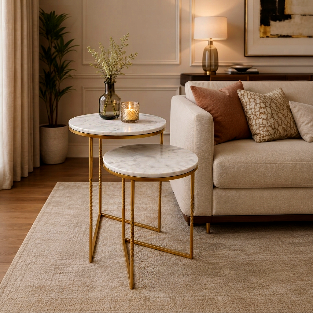 V Marble Side Table Set of 2