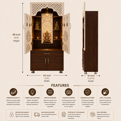 4ft Shree Darshan LED Engineered Wooden Home Temple