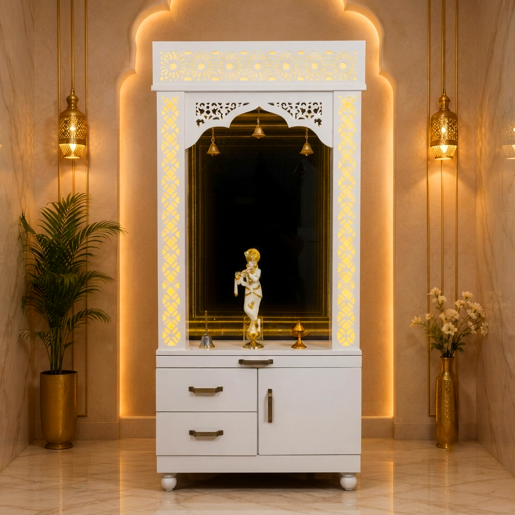 Modern Infinity LED Floor Mandir