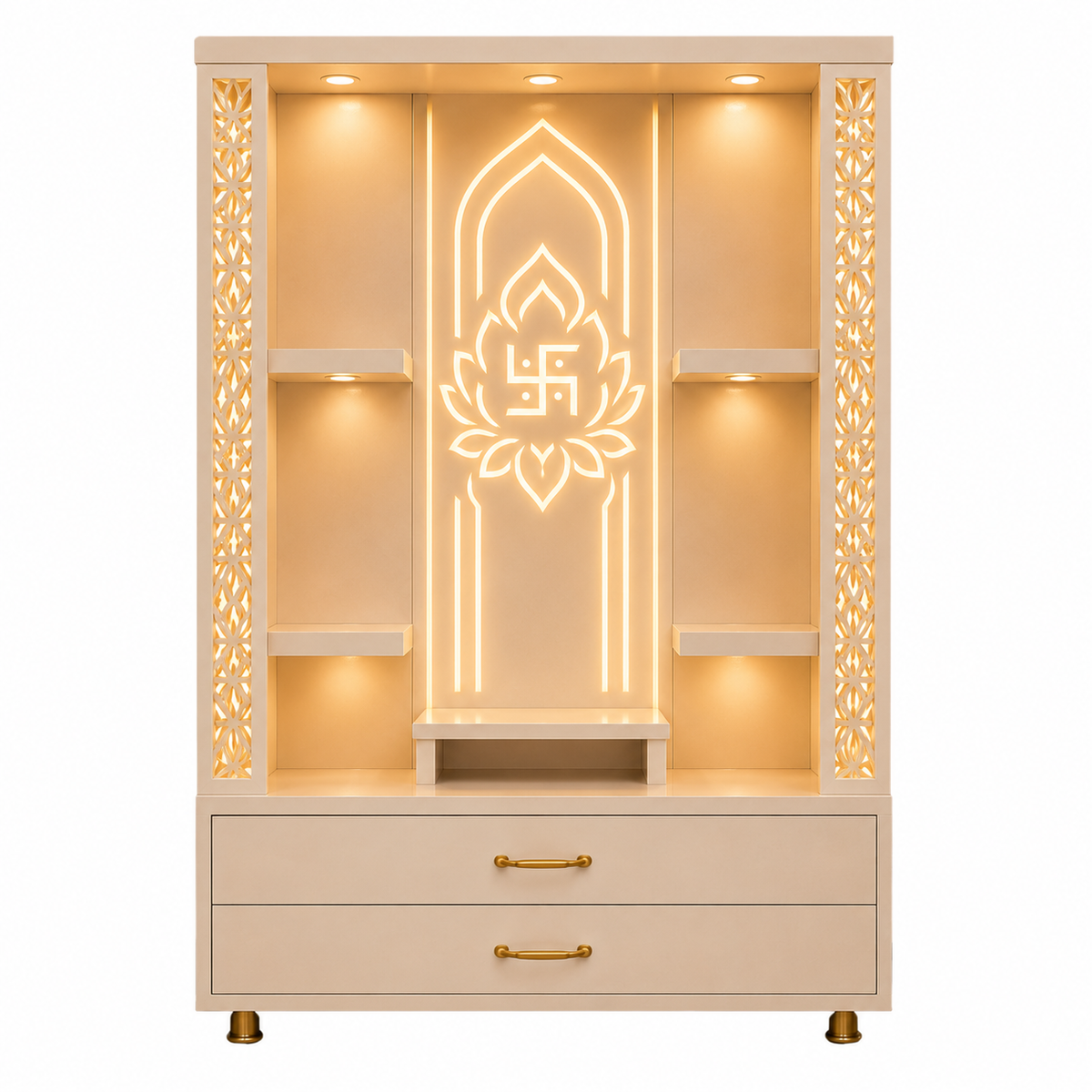 5ft Luxury  Engineered Wooden Pooja Mandir for Home with LED Lights