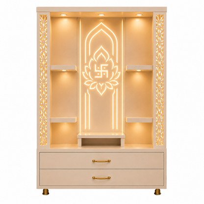 5ft Luxury  Engineered Wooden Pooja Mandir for Home with LED Lights