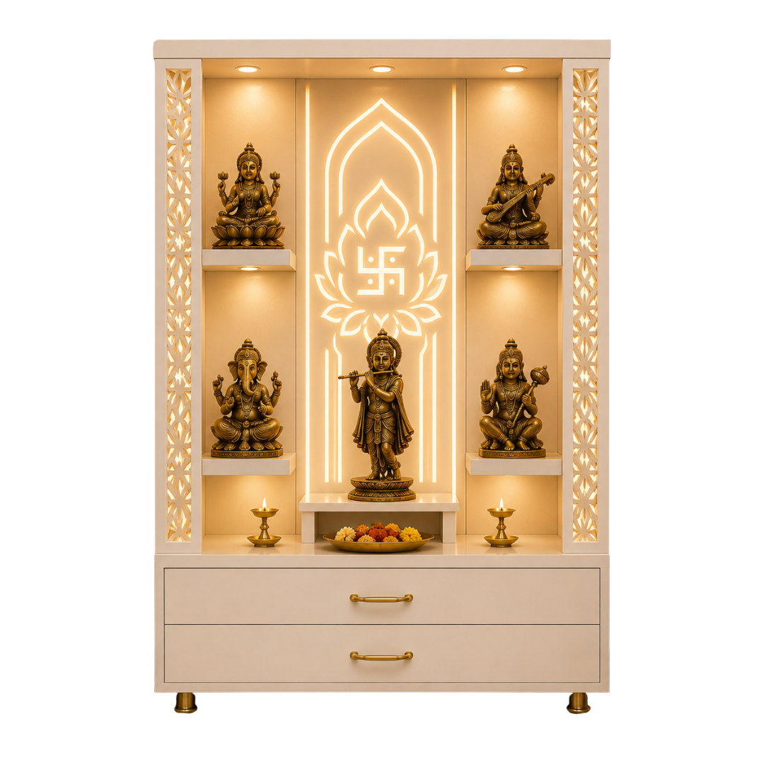 5ft Luxury  Engineered Wooden Pooja Mandir for Home with LED Lights