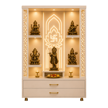5ft Luxury  Engineered Wooden Pooja Mandir for Home with LED Lights