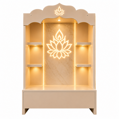3ft Contemporary  Engineered Wooden Pooja Temple with LED Lighting