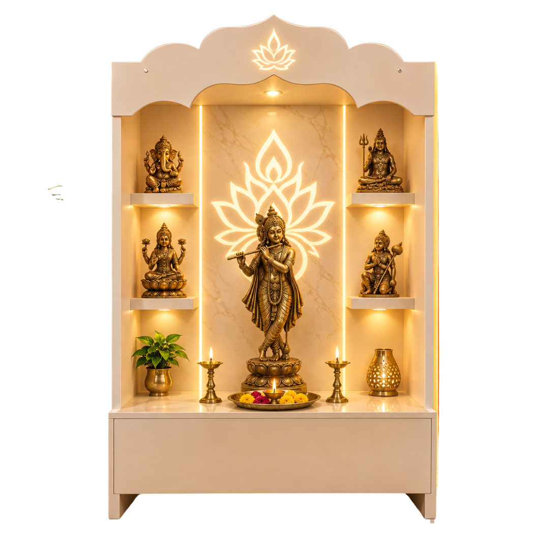 3ft Contemporary  Engineered Wooden Pooja Temple with LED Lighting