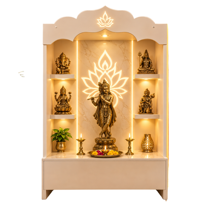 3ft Contemporary  Engineered Wooden Pooja Temple with LED Lighting
