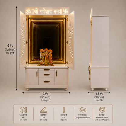 6ft x 3ft Large Premium Infinity LED Pooja Mandir with Door