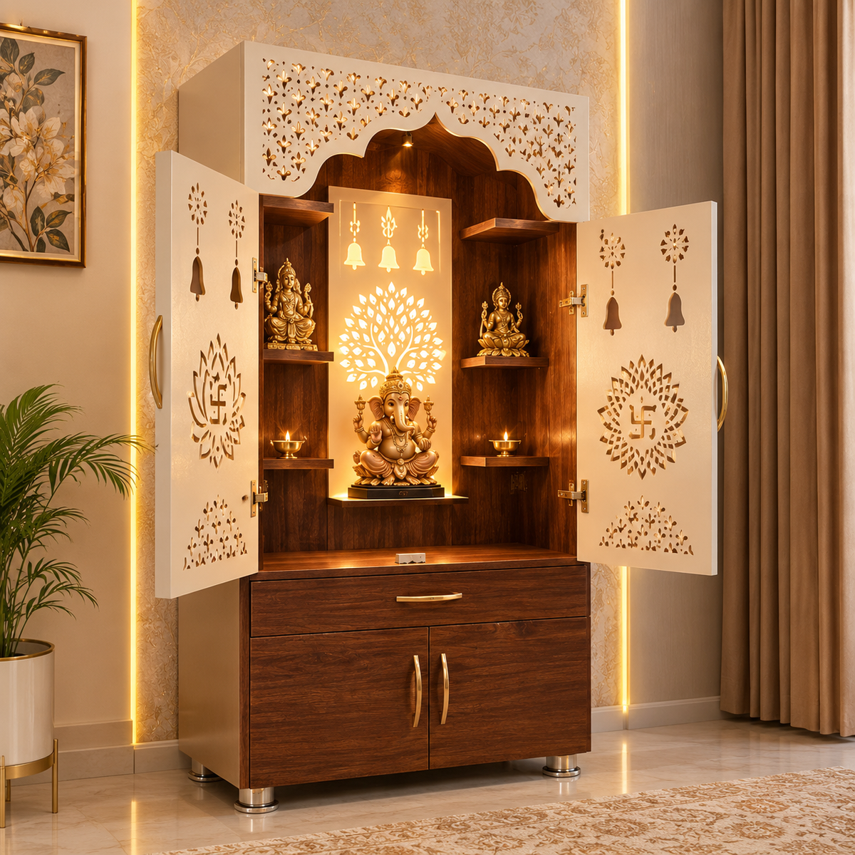4ft Shree Darshan LED Engineered Wooden Home Temple