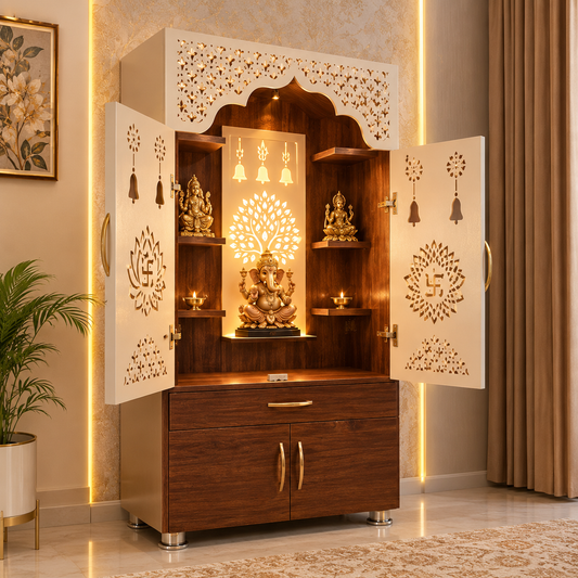 4ft Shree Darshan LED Engineered Wooden Home Temple