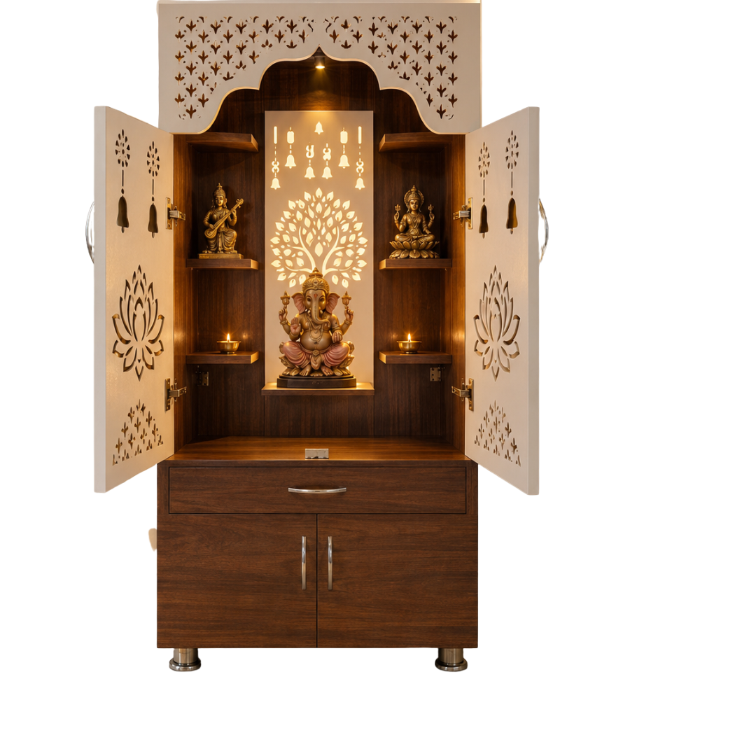 4ft Shree Darshan LED Engineered Wooden Home Temple
