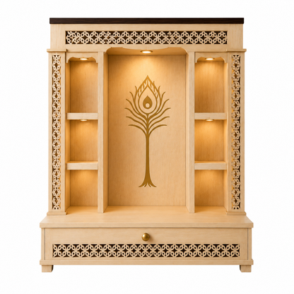 Space Saving  Engineered Wooden Pooja Mandir with LED Lighting