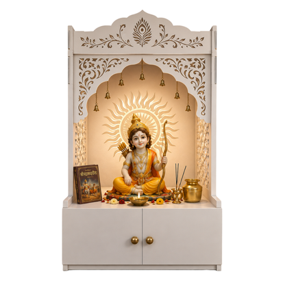 Traditional  Engineered Wooden Mandir for Home with LED Lighting & Storage