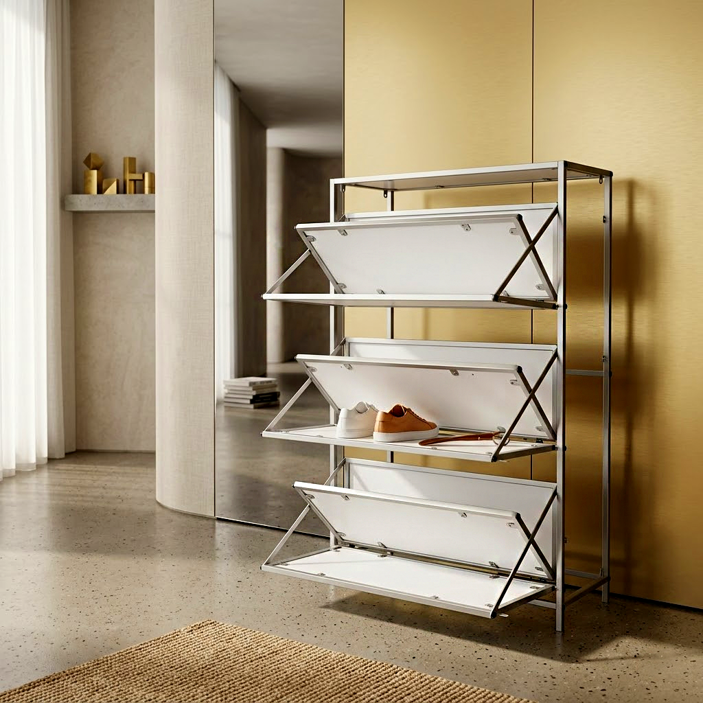 Wall-Mounted Metal Shoe Rack with Flap Doors