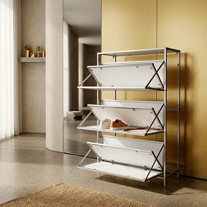 Wall-Mounted Metal Shoe Rack with Flap Doors