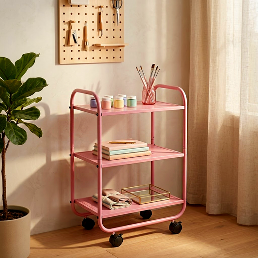 3-Tier Pink Metal Rolling Cart