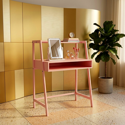 Pink Metal Study Desk with Top Shelf